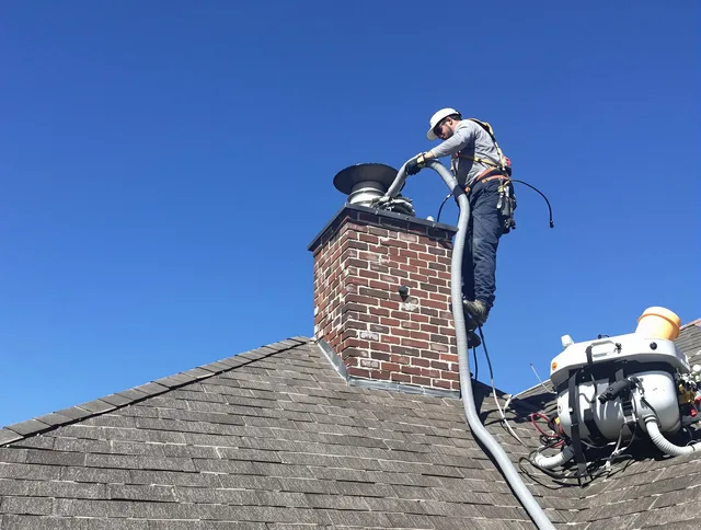 Dedicated Mansfield Chimney Sweep team member cleaning a chimney in Mansfield, CT