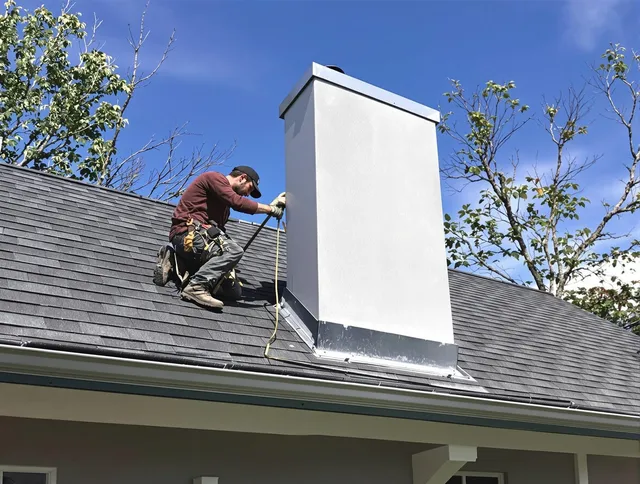 Mansfield Chimney Sweep team member finishing chimney construction in Mansfield, CT