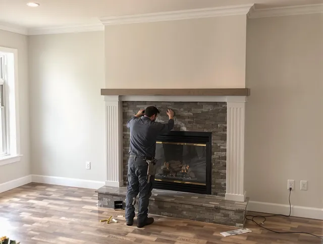 Mansfield Chimney Sweep finishing a custom fireplace install in Mansfield, CT
